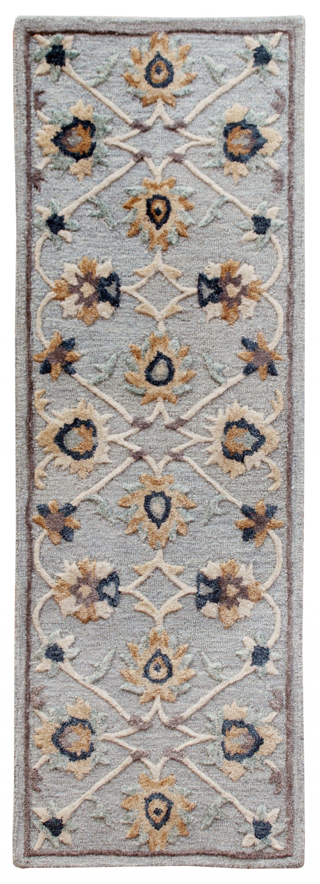 3’ Round Blue And Beige Floral Area Rug
