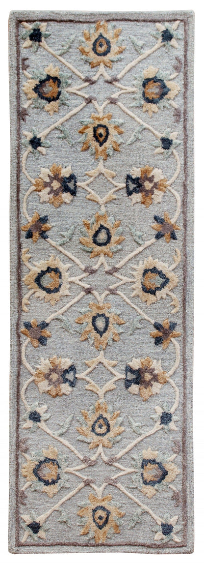 3’ Round Blue And Beige Floral Area Rug