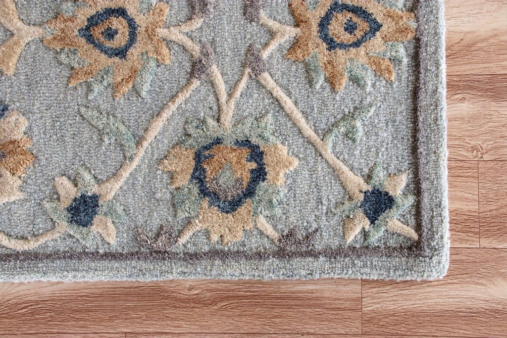 3’ Round Blue And Beige Floral Area Rug