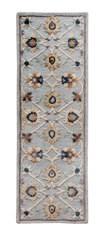 3’ Round Blue And Beige Floral Area Rug