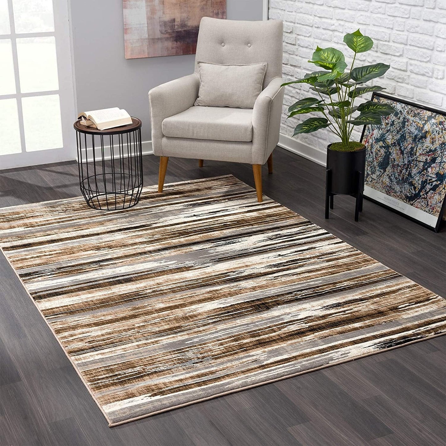 2’ X 10’ Beige Rustic Strokes Runner Rug