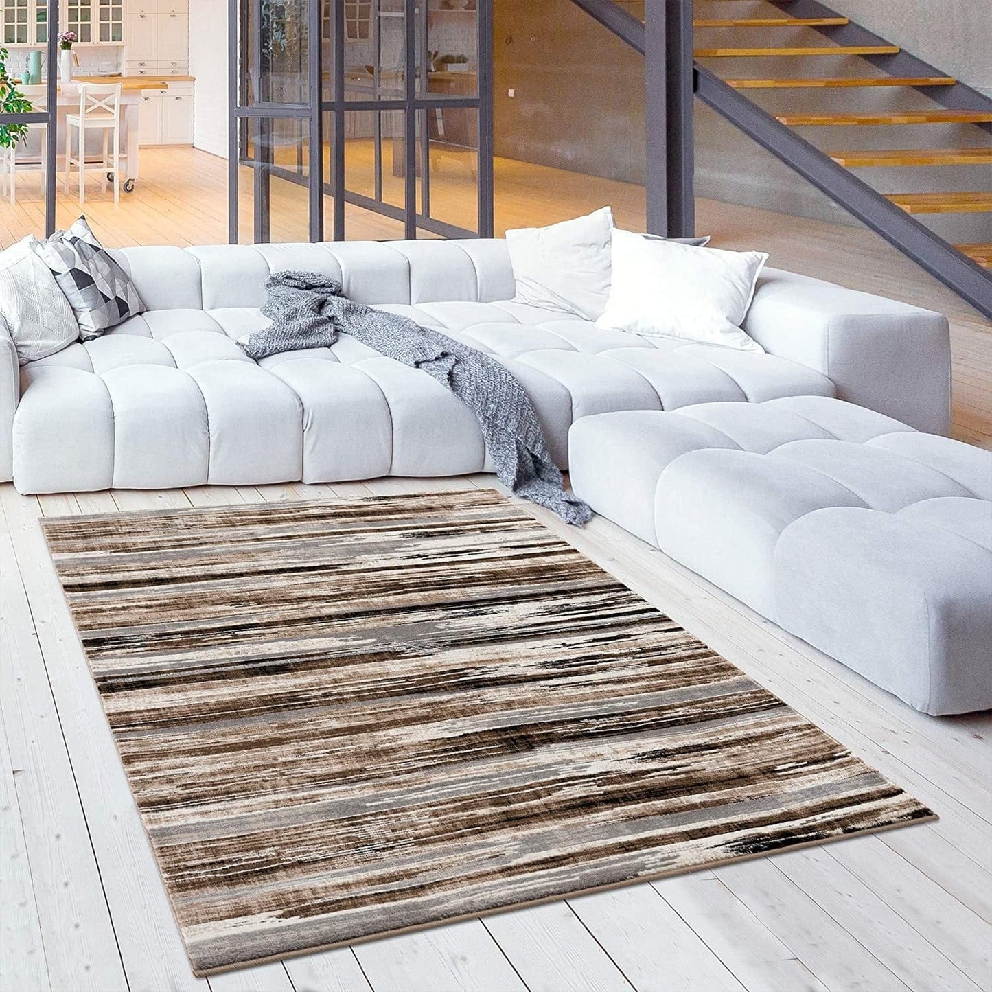 2’ X 10’ Beige Rustic Strokes Runner Rug