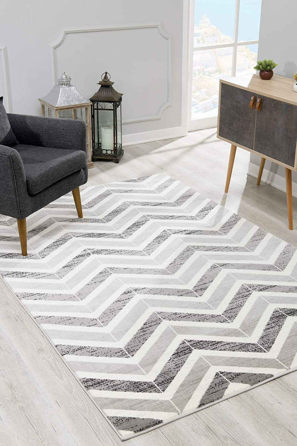 2’ X 10’ Gray Distressed Chevron Runner Rug