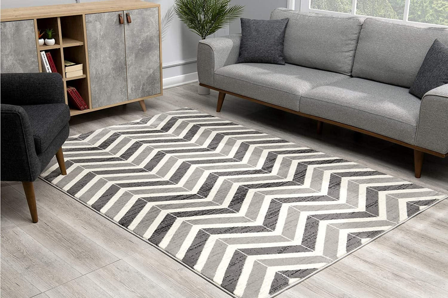 2’ X 10’ Gray Distressed Chevron Runner Rug