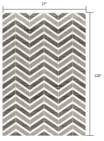 2’ X 10’ Gray Distressed Chevron Runner Rug