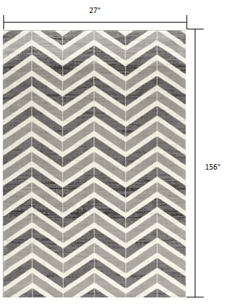 2’ X 10’ Gray Distressed Chevron Runner Rug