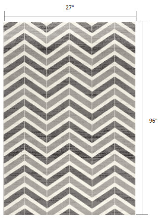 2’ X 10’ Gray Distressed Chevron Runner Rug