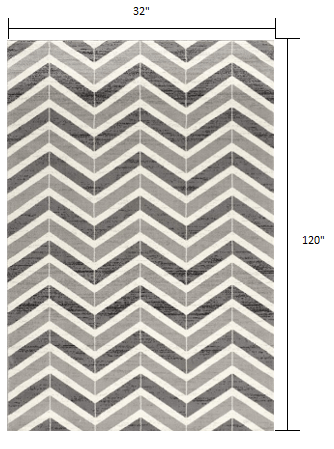 2’ X 10’ Gray Distressed Chevron Runner Rug