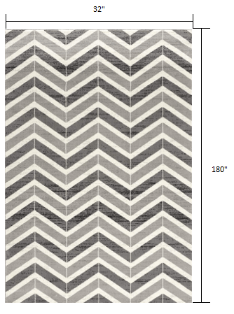 2’ X 10’ Gray Distressed Chevron Runner Rug