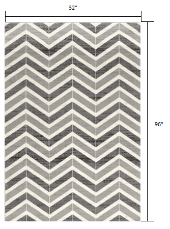 2’ X 10’ Gray Distressed Chevron Runner Rug
