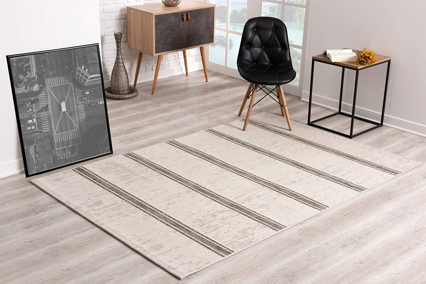 3’ X 10’ Ivory Transitional Striped Runner Rug