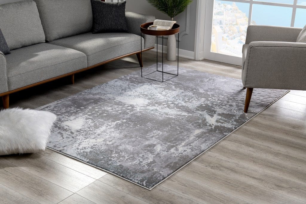 5’ X 8’ Gray Distressed Abstract Area Rug