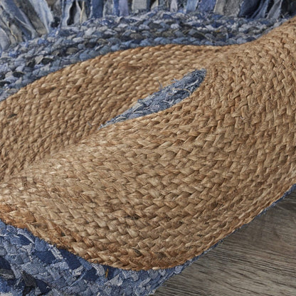 Denim And Natural Jute Fringed Round Rug