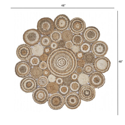 Multi-Toned Intricate Circle Natural Jute Area Rug
