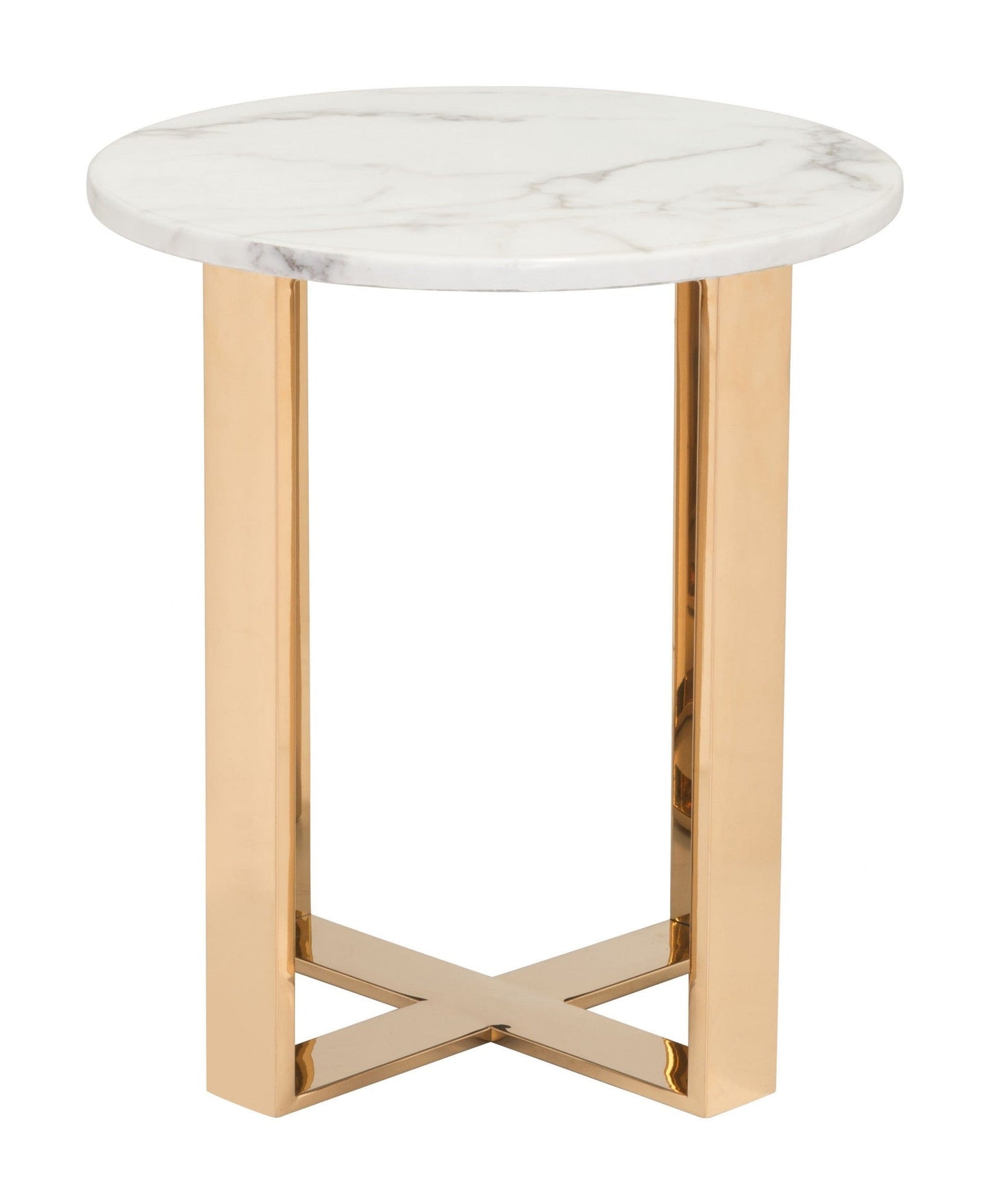 Designer's Choice White Faux Marble and Gold End Table