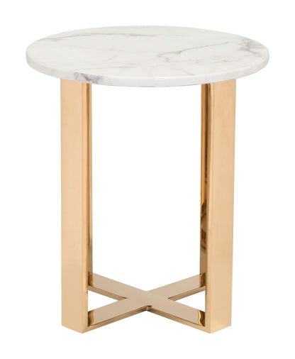 Designer's Choice White Faux Marble and Gold End Table