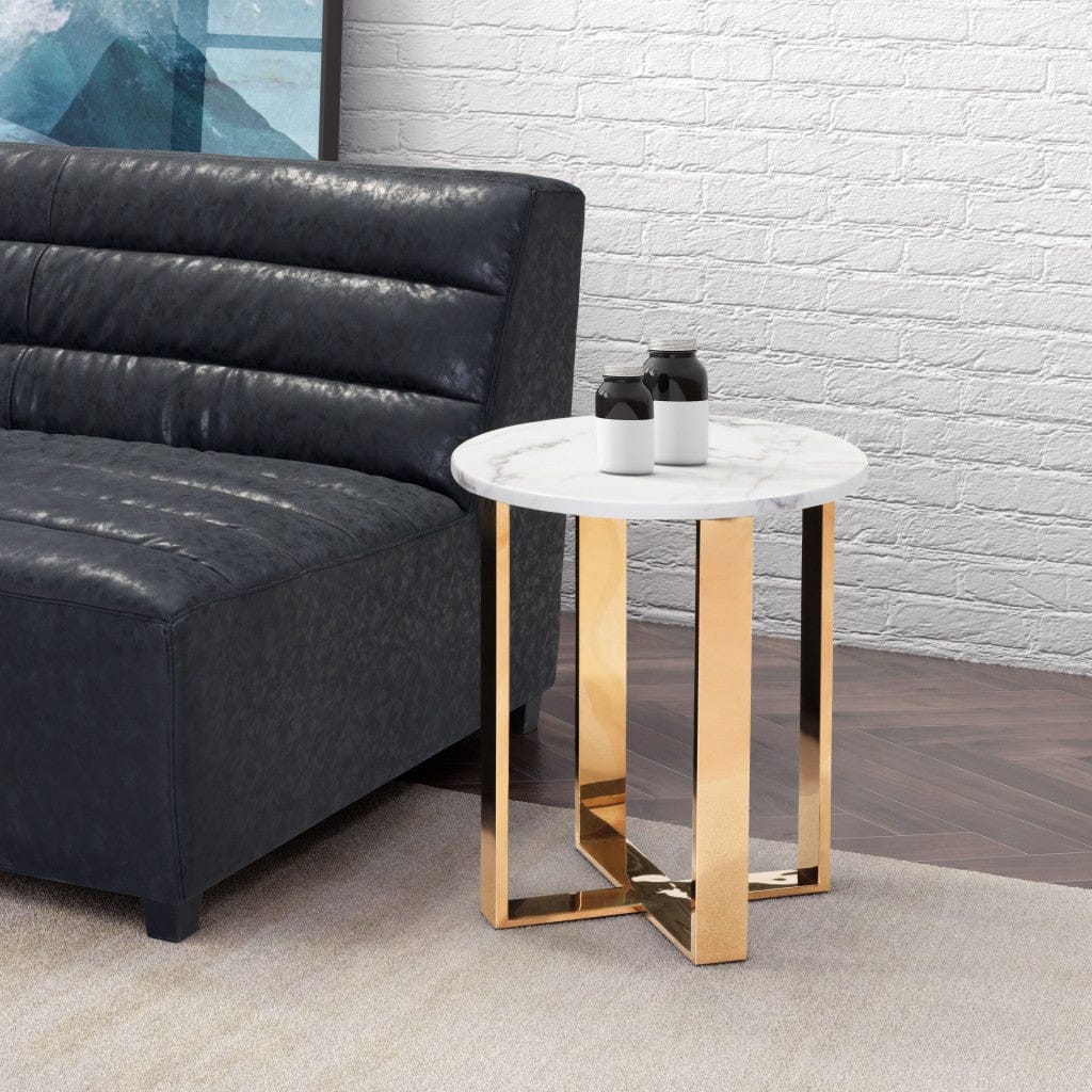 Designer's Choice White Faux Marble and Gold End Table