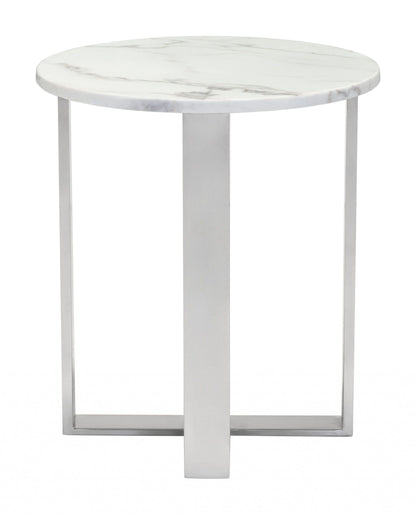 Designer's Choice White Faux Marble and Steel End Table