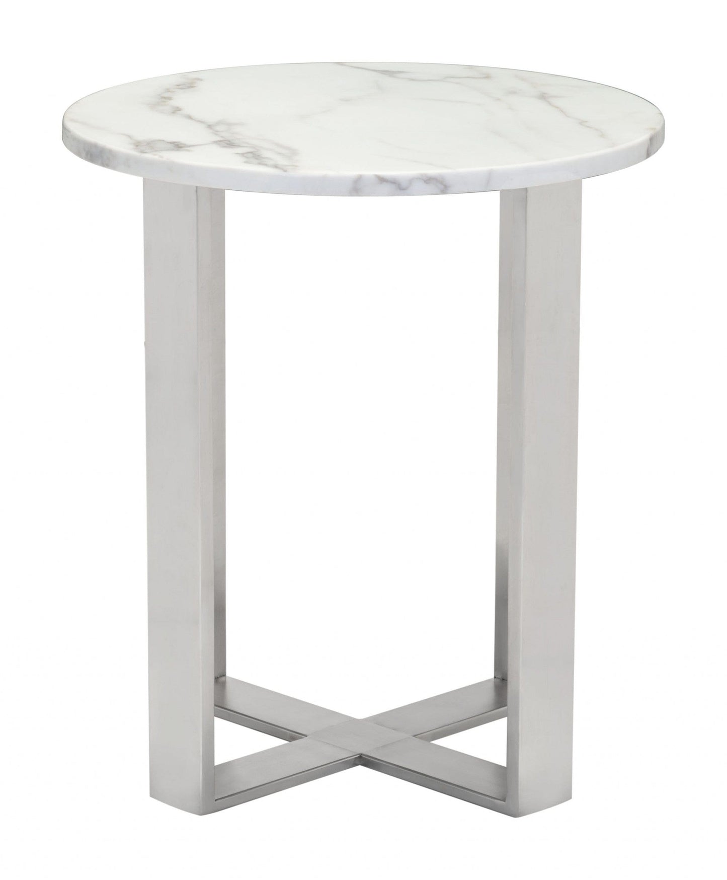 Designer's Choice White Faux Marble and Steel End Table