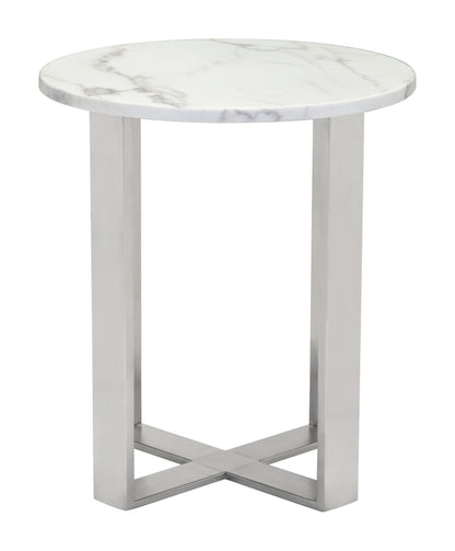Designer's Choice White Faux Marble and Steel End Table