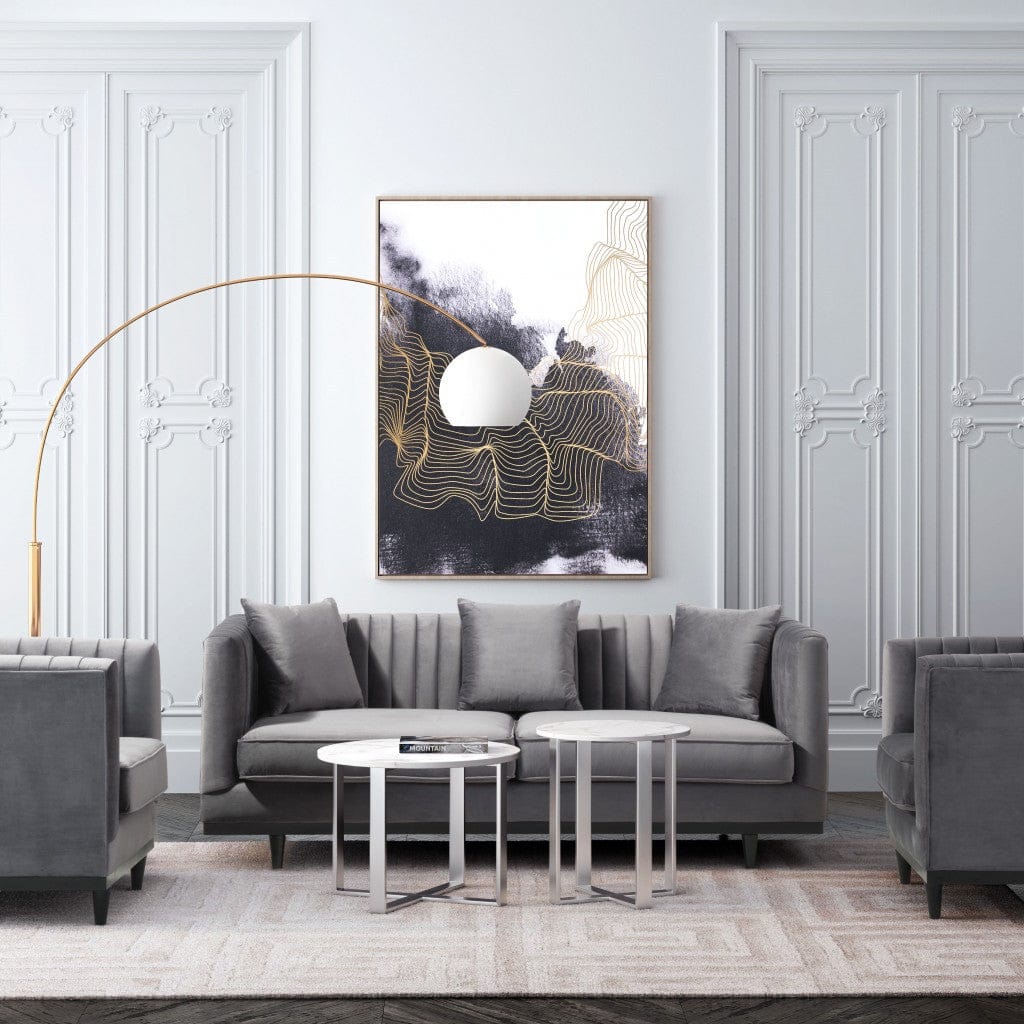 Designer's Choice White Faux Marble and Steel End Table