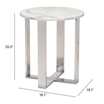 Designer's Choice White Faux Marble and Steel End Table