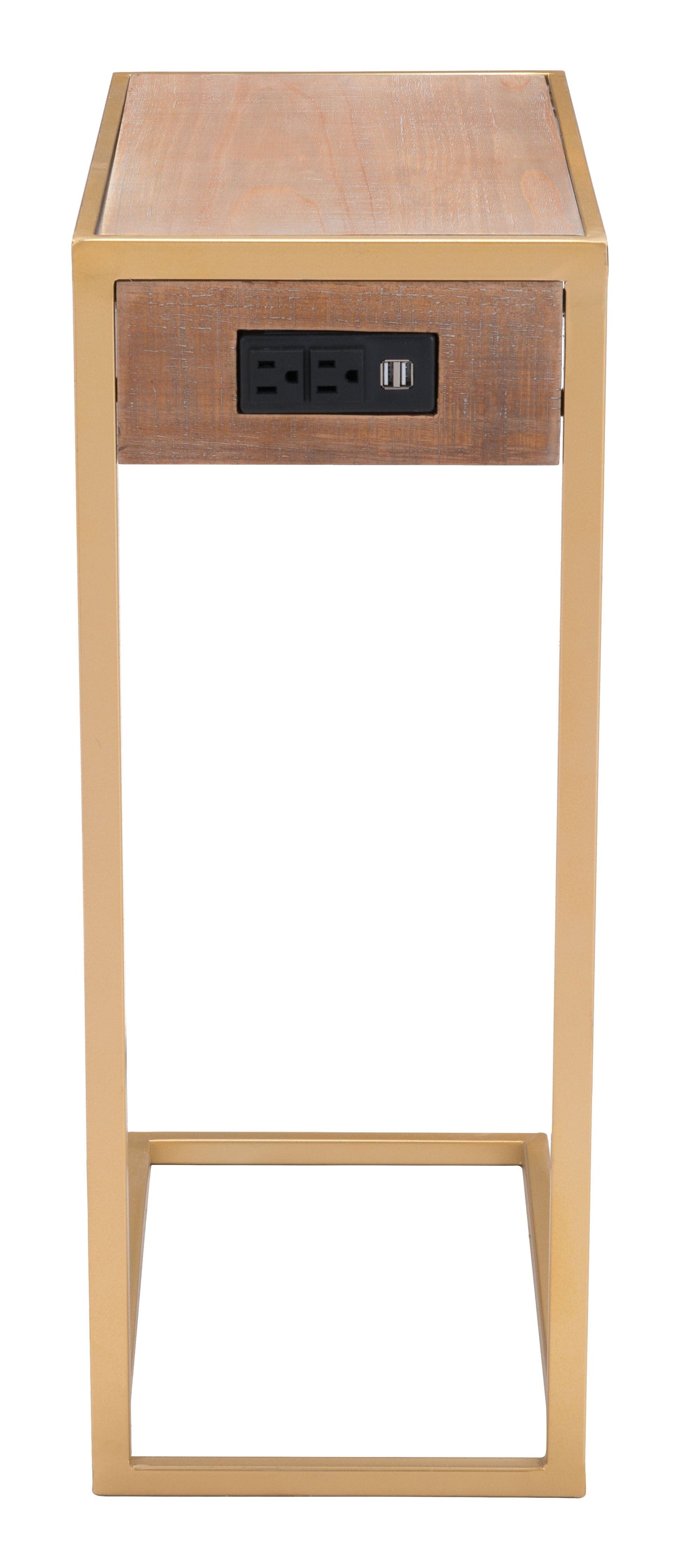 Gold and Brown Sliding Side Table