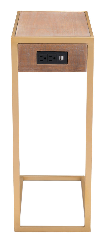 Gold and Brown Sliding Side Table