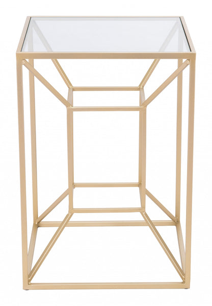 23" Gold And Clear Genuine Marble Look Square End Table