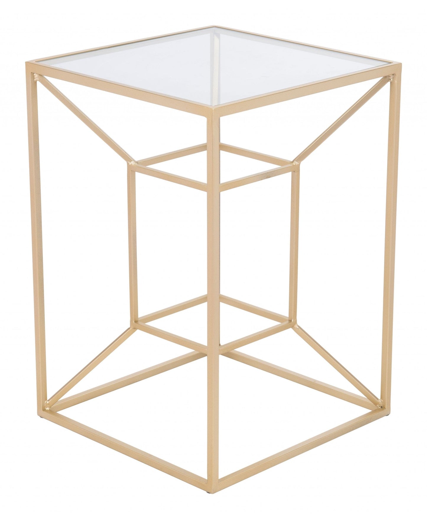 23" Gold And Clear Genuine Marble Look Square End Table