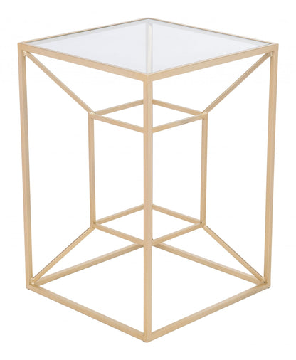 23" Gold And Clear Genuine Marble Look Square End Table