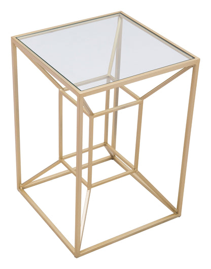23" Gold And Clear Genuine Marble Look Square End Table