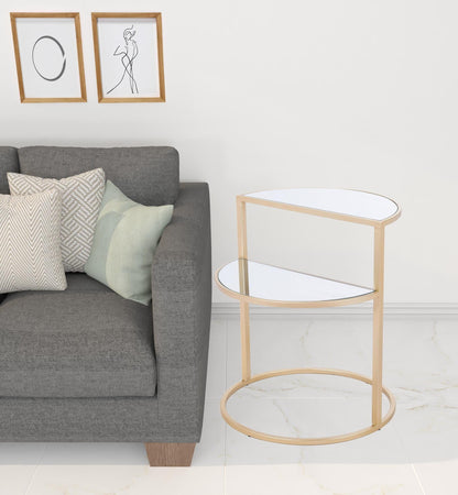 23" Gold And Clear Glass Half Circle End Table