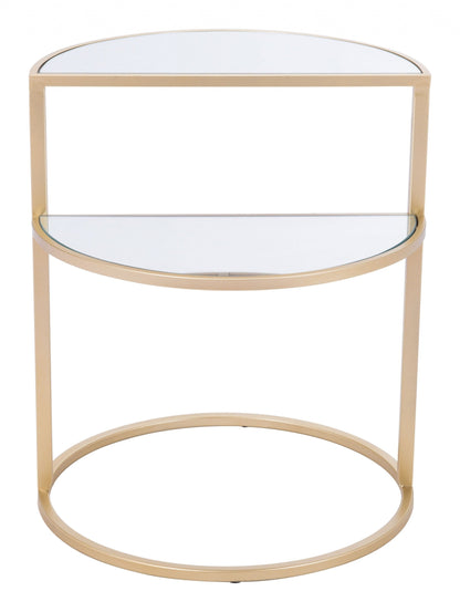 23" Gold And Clear Glass Half Circle End Table