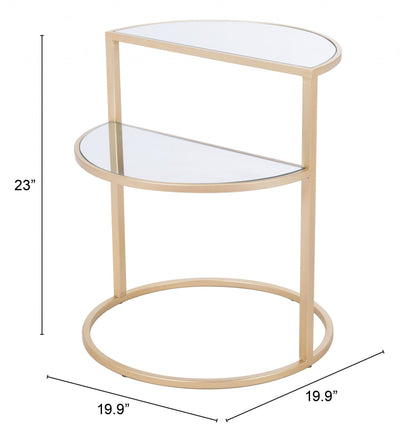 23" Gold And Clear Glass Half Circle End Table