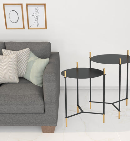 Set Of Two 24" Gold And Black Glass Round End Table