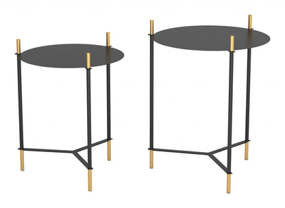 Set Of Two 24" Gold And Black Glass Round End Table
