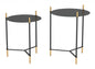 Set Of Two 24" Gold And Black Glass Round End Table