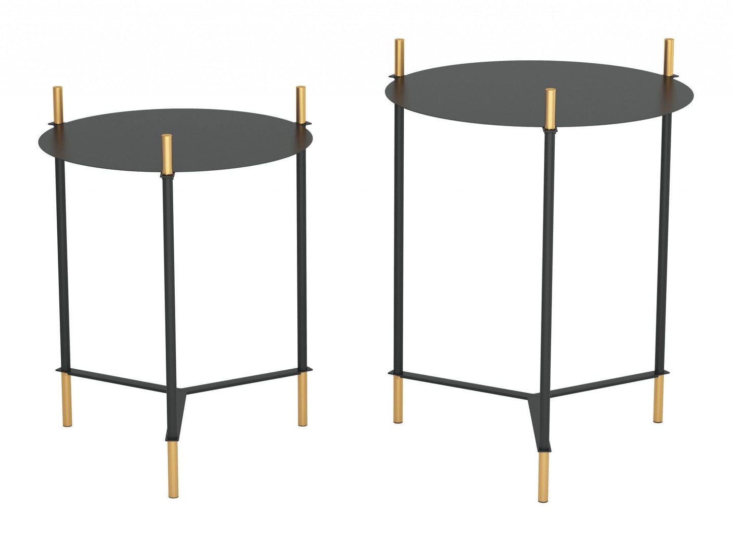 Set Of Two 24" Gold And Black Glass Round End Table