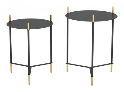 Set Of Two 24" Gold And Black Glass Round End Table