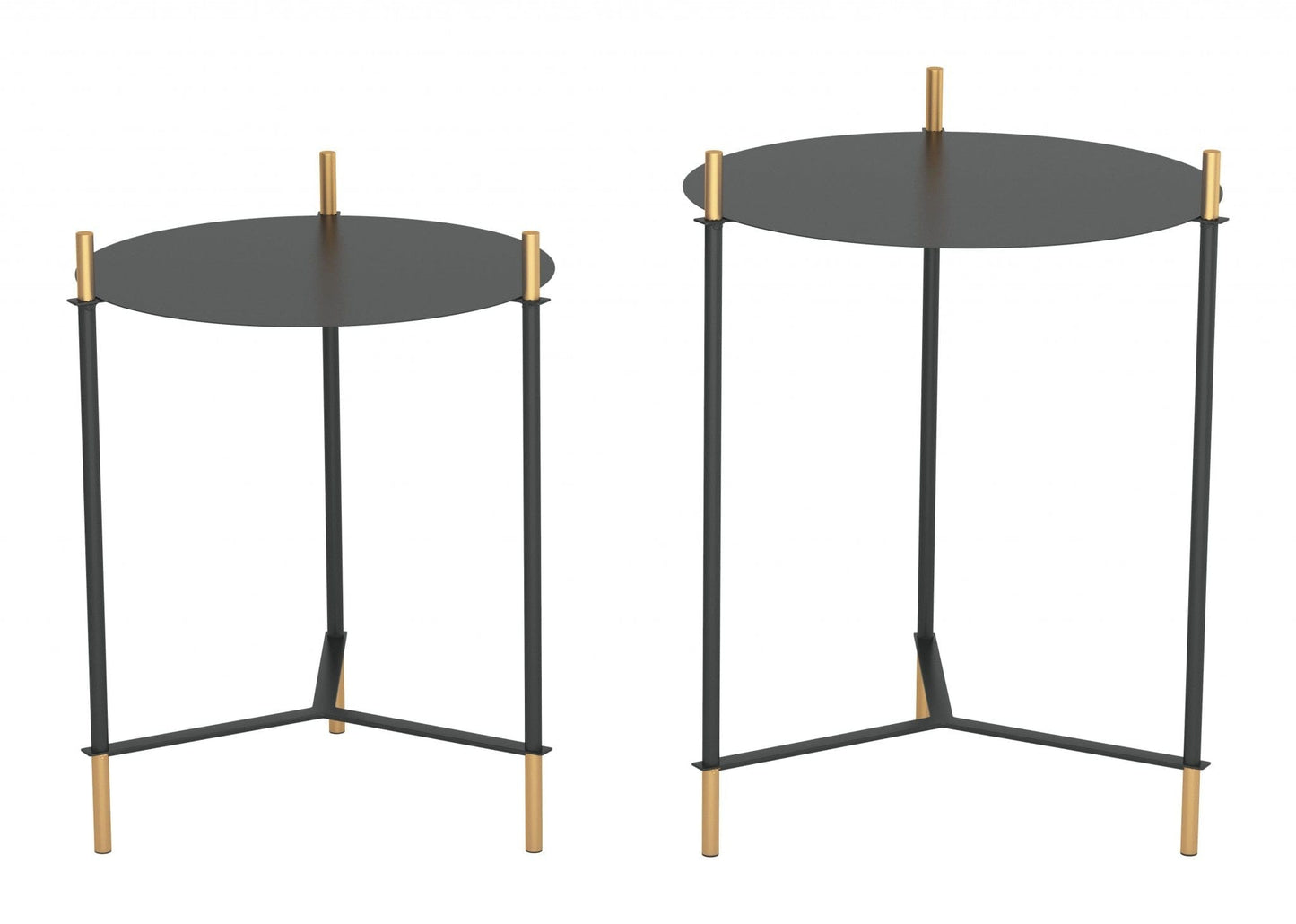 Set Of Two 24" Gold And Black Glass Round End Table