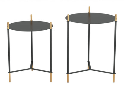 Set Of Two 24" Gold And Black Glass Round End Table
