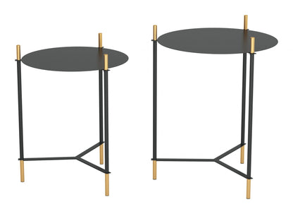 Set Of Two 24" Gold And Black Glass Round End Table