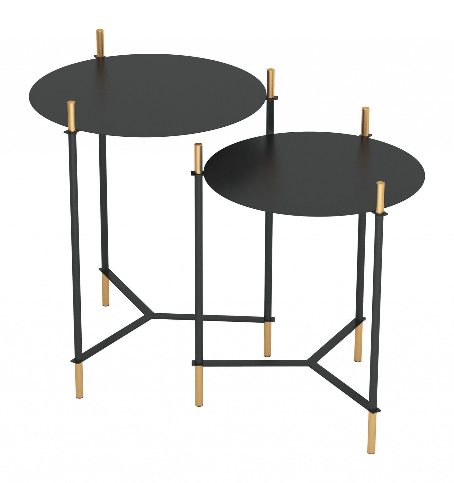 Set Of Two 24" Gold And Black Glass Round End Table