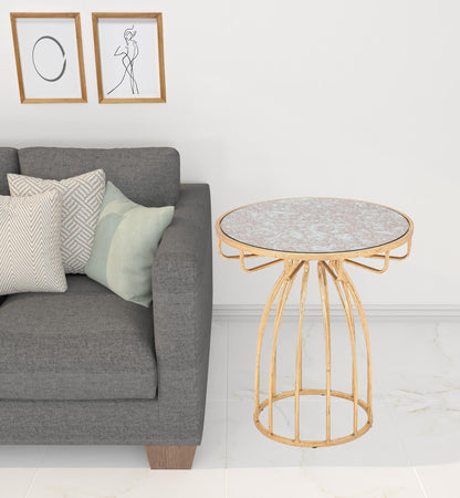 22" Gold And Brown Steel Round End Table