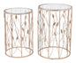 Set of Two Leaf Gold and Glass Side Tables