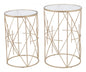 Set of Two Geometric Gold and Glass Side Tables