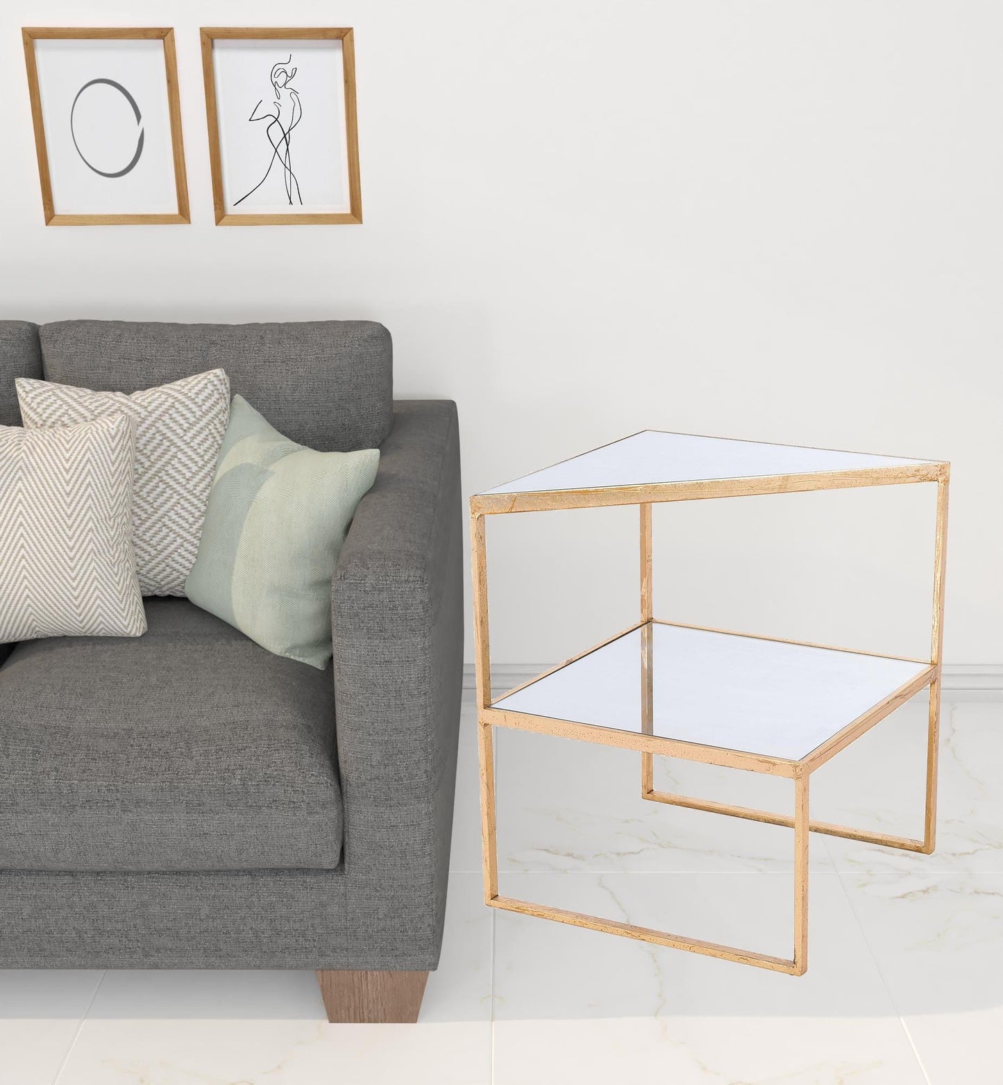 22" Gold And Clear Glass Rectangular End Table