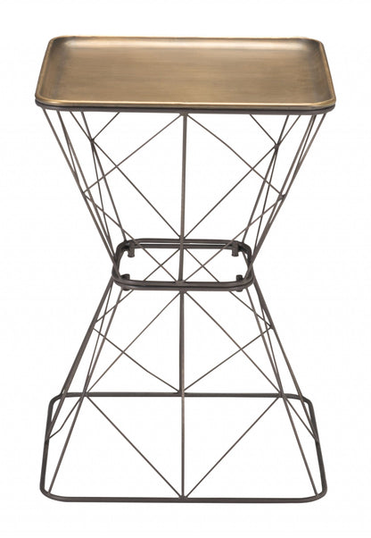 22" Black And Antique Gold Steel Square End Table