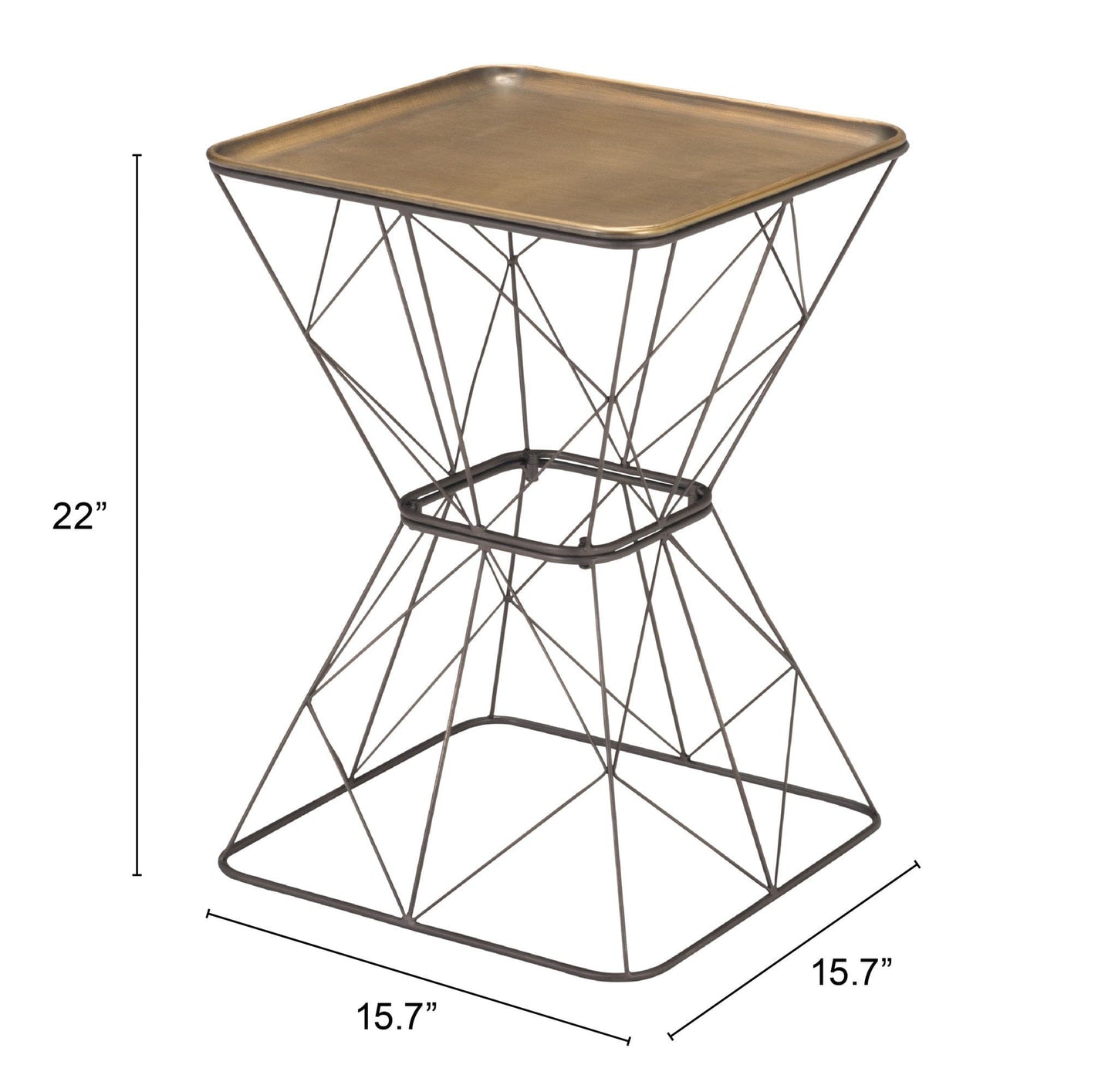 22" Black And Antique Gold Steel Square End Table